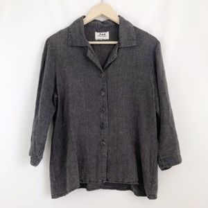 Flax Gray 3/4 Sleeve Linen Button Down Blouse